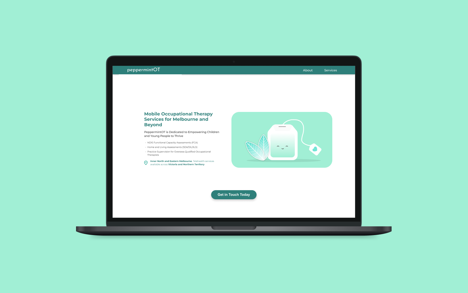 Peppermint OT website design by David Holly, focused on enhancing occupational therapy services and user experience in Melbourne